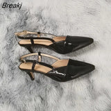 Women Sandal Pointed Toes High Heels Sexy 5cm Low Heels Casual Back Empty Buckle Pumps Red Wedding Shoes Large
