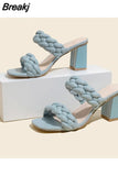 Heeled Women's Sandals 2023 New Fashion Brand Woven All-match Niche Slipper Sandals European Style Casual Comfort
