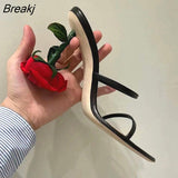 New Fashion Elegant Red Flowers Open Toe Rose Sandals Women's Stiletto High Heels Slippers Luxury Sandals Style Sexy