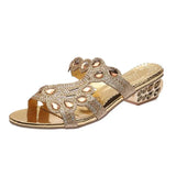 Women Mom's Shoes Outwear Low Heel Sandals Women's Rhinestone Thick Heel Slippers Size 42 Large Slippers Women