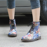Breakj Western Cowboy Style Handsome Retro Small Broken Flower Flat And Short Boots High Help Martin