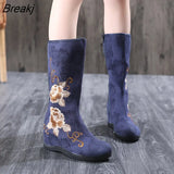 Women Boots High Heels Flower Women Shoes Embroidered Winter Knee-High Boots Warm Size 35-43 Fashion Botas