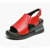 Breakj Sandal Women 2023 New Spring / Summer High Heel Fish Mouth Sandal Soft Leather Slope Heel Plus Size Sandal