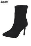 Fashion Elastic Socks Boots Women's High Heels Knitted Socks Boots Slim Women's Pointed Toe Autumn and Winter Nude