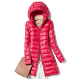 Slim Women Duck Down Jacket Long Ultra Light Thin Casual Coat Women Down Coat Puffer Jacket Slim Remove Hooded Parka
