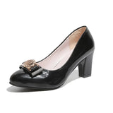 Women Dress Shoes Patent Leather Mid Heel Pumps Fashion Shoes Pointed Toe Slip on Office Ladies Shoes Zapatos Black Women