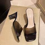 Shoes House Slippers Platform Women Heels Jelly Slides Med Mules Sexy 2023 High Transparent Soft Pumps Square heel