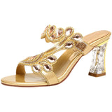 New High-Heeled Diamond Sandals For Women In The Summer Of 2024 Are Fashionable Crystal Rough-Heeled Diamond