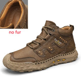 Men Hiking Shoes lace up plush Warm Walking Shoes Outdoor Non-slip high top Ankle Boots Winter Soft Sneakers men snow