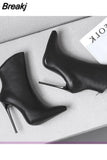 Boots Women's Rubber Shoes Rain Zipper Boots-Women Pointy High Heel Large Size Ankle 2023 Solid Flock Riding Short Plush