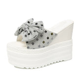 Sandals Women Luxury Platform Bowtie High Heels Slippers Peep Toe Black White Slides Outdoor Pumps Ladies Casual