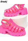 Chunky Heels Sandals 2023 Spring Summer Shoes Gothic Style Cool Fashion Walking Comfy Office Lady Woman Shoes