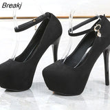 Women Platform Pumps Shoes Sexy Round Suede Sexy Rhinestones Buckle High Heels Shoes Wedding Party Shoes Zapatillas