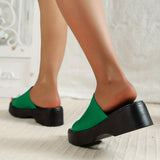 Women's Platform Block Heel Sandals Fashionable Open Toe Knit Slides for Outdoor