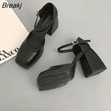 Fashion 2023 Women Pumps Retro Mary Janes Chunky Pumps Women Shoes High Heels Sandals Luxury Brand Pu Leather Party