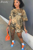 Women Camouflage Print Two Piece Sets Summer Letter Round Neck Tshirt And Shorts Tracksuits Casual Sport 2pcs