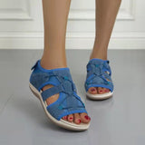 Breakj Women's Sandals 2023 Summer New Round Head Breathable Leisure Large-Size Flat-Bottomed Beach Women's Flat Bottom
