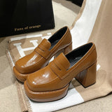 Mary Janes Shoes Women 9cm Thick High Heels 2024 Leather Platform Square Toe Pumps Ladies Solid Elegant party