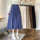 Vintage Brown High Waist Pleated Skirt Women Korean Fashion College Style Long Skirt Ladies Autumn Casual A line