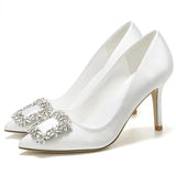 Style Pointed High Heel White Wedding Shoes Rhinestone Bridal Shoes Small Size Shoes 33-43 Sizes Dress Party