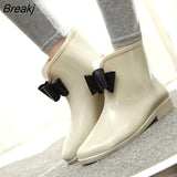 Women's Rain Shoes Spring and Autumn Rain Boots Knot-bow Low-top Boots White-collar Waterproof Shoes Rubber