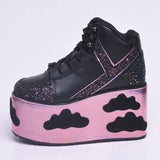 clouds Platform Shoes For Woman Punk Style Lace-up High Heel Wedges Shoes Sweet Women Ankle Boots For Mujer Shoes