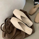 Half Drag Slippers Square Toe Sandals 2023 Spring/Summer Outside Wear Casual Soft Bottom Mules Low Heel Sapatos
