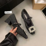 Breakj Plus Plus Gray Mary Jane Hairy Shoes Women's Shoes 2025 Autumn And Winter Temperament High Heel Square Drill Single