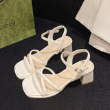 Women's Sandals Summer Footwear High Heels Luxury Designer Shoes Block Heel Low and Elegant Casual Medium Dresses on Offer