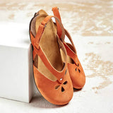 Women Sandals Leather Flat Sandals Round Toe Female Casual Ankle Strap Hollow Sandals Elegant Soft Beach Sole Woman
