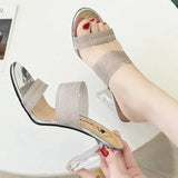 2024 Fashion Silver High Heels Sandals Women Summer Transparent Heeled Slippers Woman Open Toe Shiny Party Shoes