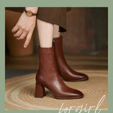 and Winter 2023New Versatile Nude Boots Women's Thick Heel Side Zipper High Heel Simple Casual Square Short Boots