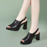 Women Summers Sandals Fashion Fish Mouth Block High Heels Black Ladies Office Wear Sandalias 2023 White Elegant