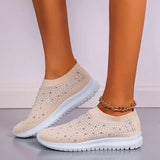 Crystal Flats Shoes for Women Plus Size Breathable Mesh White Sneakers Woman 2023 Autumn Soft Sole ladies Sports