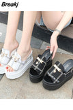 Slippers Platform Shoes Woman 2023 Slipers Women Heeled Mules On A Wedge Luxury Slides New Soft Heels Summer