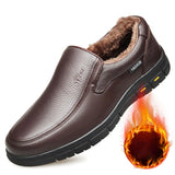 Winter Leather Casual Shoes for Men Loafers Luxury Brand Comfortable Warm Plush Moccasins Men's Dress Shoes Plus Size