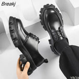 Leather Shoes Men 2022 New Chunky Platform Retro Work Shoes Spring Autumn Derby Shoes Low Top Man Casual