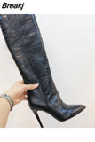 Women's High Boots Crocodile Print Slip-on Long Boots Women Sexy High Heels Designer Shoes Stiletto Concise Demonia Boots