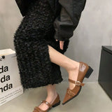 Small Leather Shoes 2024 New Spring Thick-Heeled Low-Heeled High-Heeled Shoes Vintage French Style Mary Jane Single