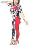 Plaid Print Two Piece Sets Fashion Patchwork Streetwear Outfits Women Tracksuits Cool Girl Crop Top Pants Matching