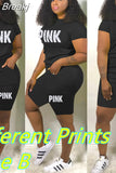 Summer Shorts Tracksuit Set Pink Letter Print Top Biker Shorts Suits Sport Casual Two Piece Set Bodycon Outfits