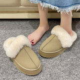 Women Thick Sole Faux Fur Slippers Winter Plush Warm Cotton Shoes Woman Indoor Outdoor Non Slip Fluffy Platform Slippers