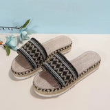 Breakj Round Head Colored Ribbon Thick Bottom Slipper Female One Character Bohemian Sandals