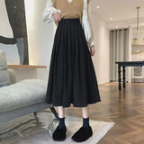 Vintage Brown High Waist Pleated Skirt Women Korean Fashion College Style Long Skirt Ladies Autumn Casual A line