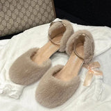 Sandals Med Block Heels Female Shoe All-Match Mary Jane New Medium Chunky Girls Closed Beige Clear Comfort Summer Fashion