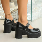 Heels Chunky Mary Jane Shoes for Women 2024 Vintage Buckle Strap Platform Pumps Woman Pu Leather Thick Heeled Lolita