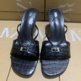 Breakj Home 2025 New Crocodile Characteribal Cold Slippers Black Fine High And Casual Round Head Buckle