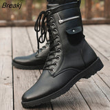 Leather Men Motorcycle Boots Men's Military Riding Hunting Walking Shoes Autumn Winter Mid-Calf Boots Brand Designer