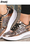 Women Casual Glitter Shoes Mesh Flat Shoes Ladies Sequin Vulcanized Shoes Lace Up Sneakers Outdoor Sport Running Shoes