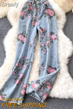 Print Jeans Women Vintage High Waist Denim Long Pants 2023 Fashion Autumn Casual Wide Leg Full Length Denim